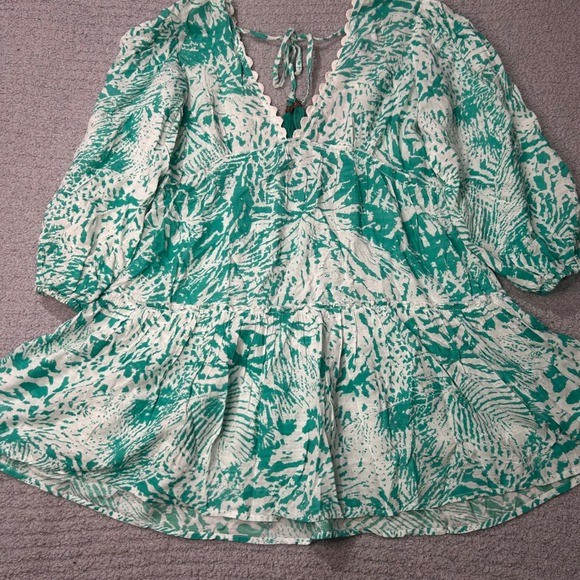 blue island Dresses & Skirts - Blue Island Mini Dress‎ Boho Tiered XS Seagreen Tropical Beach Tassel Crochet